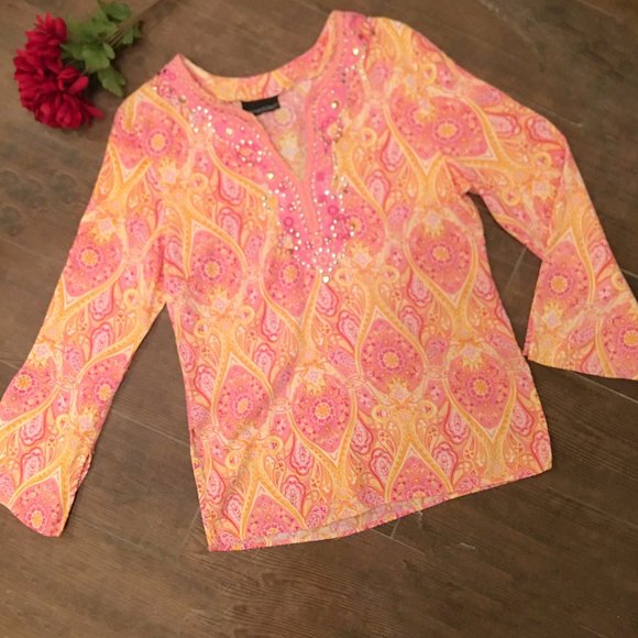 Cynthia Rowley Long Sleeve Style Top/Tunic Studded Size Medium - Picture 7 of 7